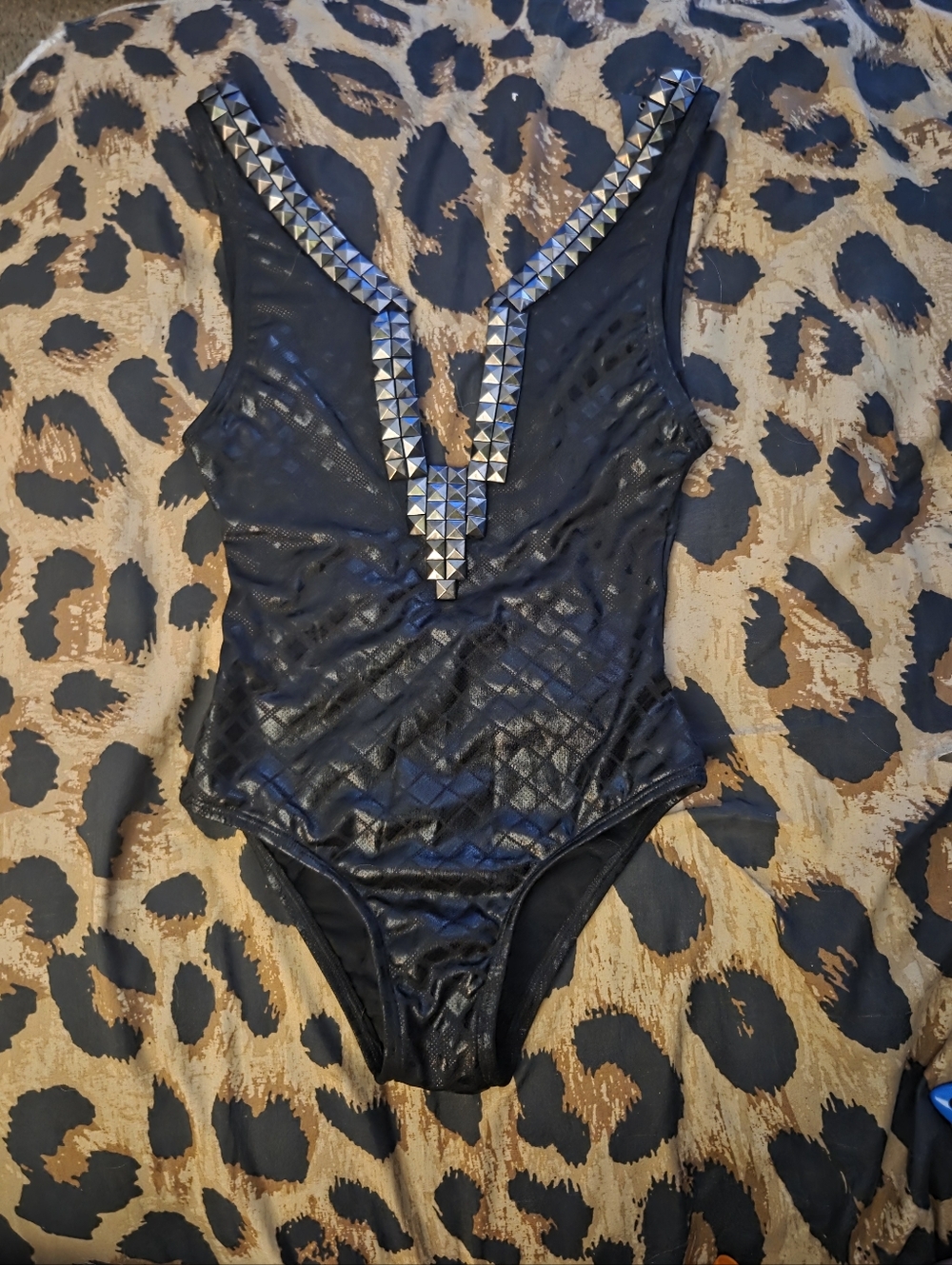 Black Studded Women's One-Piece Bodysuit